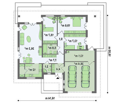 Проект уютного загородного коттеджа с мансардой и гаражом для 2 автомобилей