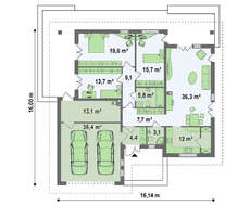 Проект уютного загородного коттеджа с мансардой и гаражом для 2 автомобилей