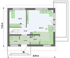 Проект небольшого дома с мансардой с двускатной крышей
