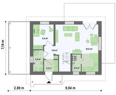Проект недорогого дома площадью 100 кв.м. с навесом для 1 автомобиля