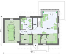 Проект коттеджа с мансардой, гаражом и уютной красивой террасой