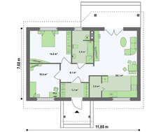 Проект простого уютного одноэтажного дома площадью 75 кв.м.