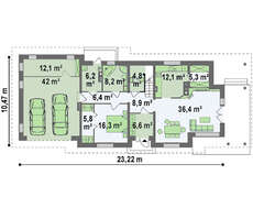 Проект загородного частного дома общей площадью 257 кв.м.