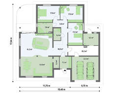 Проект одноэтажного коттеджа с гаражом для 2 машин
