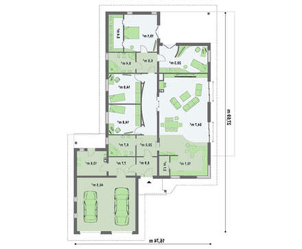 Проект большого одноэтажного коттеджа площадью 270 кв.м. с большим гаражом