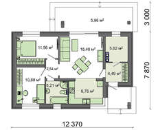 Проект компактного одноэтажного дома площадью 74 кв.м.