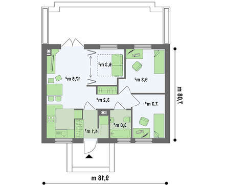 Проект дачи площадью 50 кв.м.