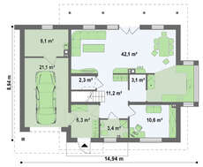 Проект небольшого одноэтажного дома с террасой над гаражом