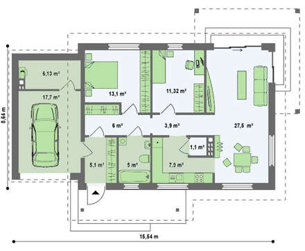 Проект комфортного классического одноэтажного дома с гаражом