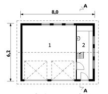 Архитектурный проект двухместного гаража с мансардой