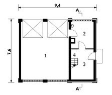 Проект гаража на два автомобиля с кухней и санузлом