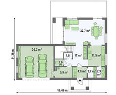 Небольшой двухэтажный коттедж с гаражом в пристройке