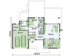 Современный двухэтажный коттедж с террасой на втором этаже