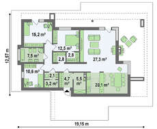 Одноэтажный модерновый дом для узкого участка
