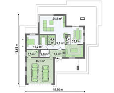Современный двухэтажный коттедж с плоской кровлей с гаражом на две машины