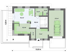 Проект дома с гаражом, красивой мансардой и боковой террасой