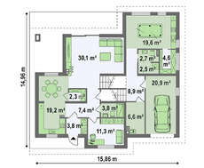 Проект дома с гаражом в цокольном этаже