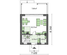 Компактный коттедж с мансардой 80 m²