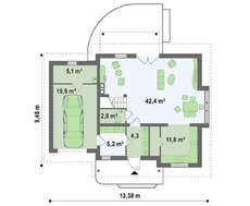 Проект коттеджа площадью 150 кв.м. с гаражом на одну машину
