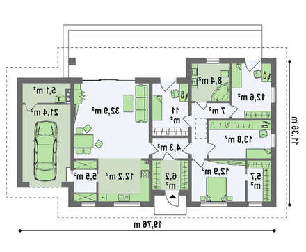 Одноэтажный коттедж для узкого участка