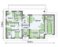 Одноэтажный коттедж для узкого участка