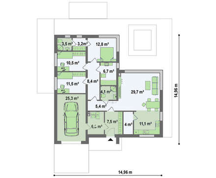 Одноэтажный коттедж с большими панорамными окнами