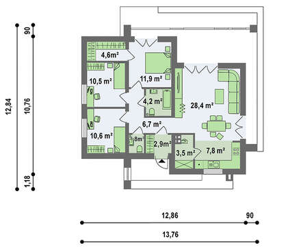 Небольшой одноэтажный коттедж с плоской кровлей