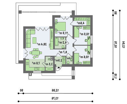 Небольшой одноэтажный коттедж с плоской кровлей