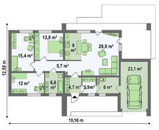 Одноэтажный классический дом для узкого участка