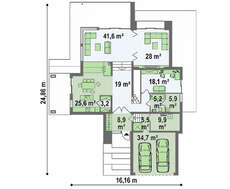 Двухэтажный особняк с плоской кровлей