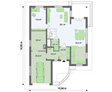 Проект дома с мансардой, техническим помещением, дополнительной спальней