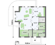 Проект частного загородного светлого коттеджа с мансардой