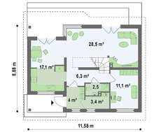 Проект недорогого комфортного дома с мансардой площадью 154 кв.м.