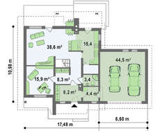 Проект дома с мансардой и гаражом для двух авто