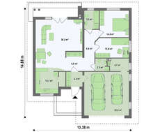 Проект большого одноэтажного коттеджа с гаражом для двух авто