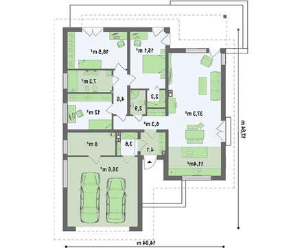 Проект одноэтажного дома с фронтальным гаражом