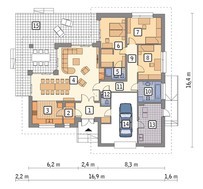 Одноэтажный дом в жизнерадостных тонах