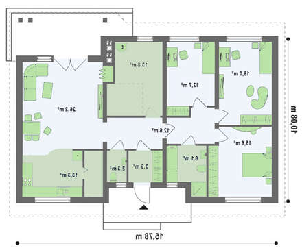 Одноэтажный загородный коттедж с чердаком