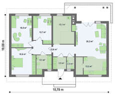 Одноэтажный загородный коттедж с чердаком