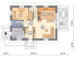 Двухэтажный дом с интересным кирпичным декором