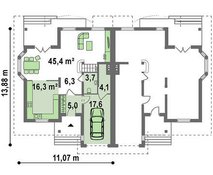 Проект коттеджа на две семьи с гаражом и чердаком