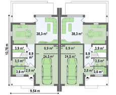 Проект коттеджа на две семьи с гаражом