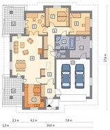 Одноэтажный дом с деревянными архитектурными элементами