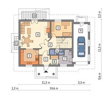 Симпатичный дом под крышей сложной формы