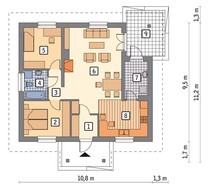 Одноэтажный дом с четырехскатной крышей