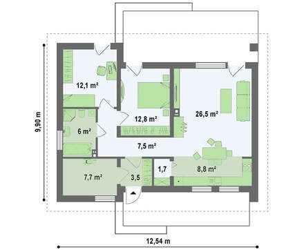 Проект одноэтажного дома с небольшим чердаком