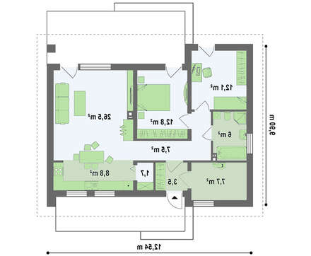 Проект одноэтажного дома с небольшим чердаком