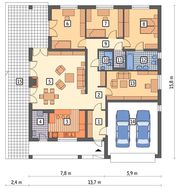 Одноэтажный дом в кирпичных тонах