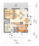 Двухэтажный дом с квадратным эркером