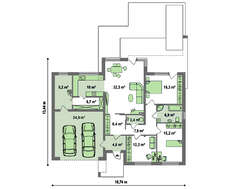 Проект современного дома с плоской крышей и гаражом для двух авто